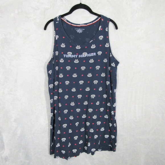 Tommy Hilfiger Sleepwear Tank Top Navy Blue H Crest Star Print 1X - Picture 1 of 10